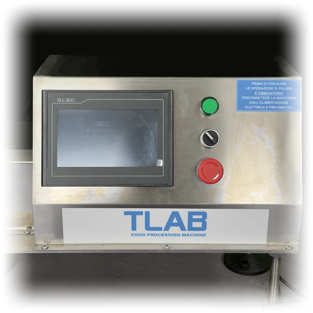 Pannello touch della dosatrice da banco, con la targa TLAB
